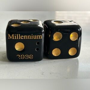 Black and Gold Millennium 2000 Las Vegas Dice Salt and Pepper Shakers